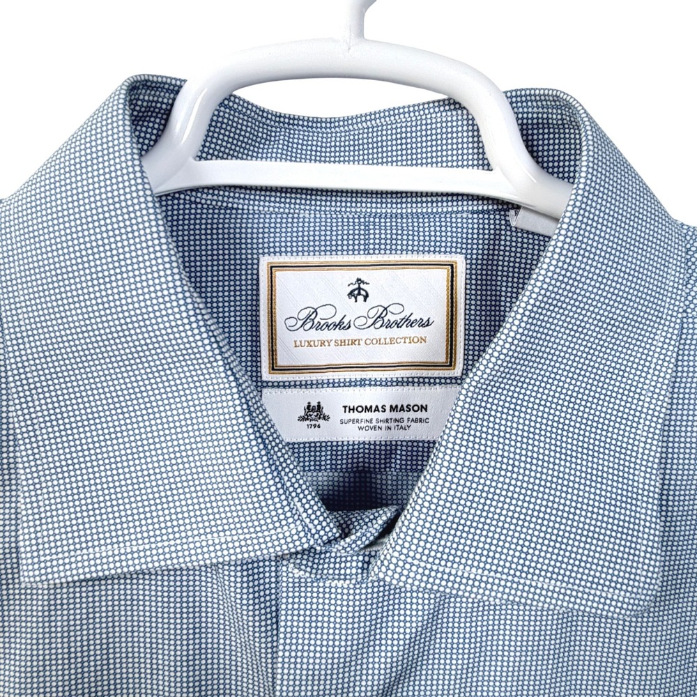 Brooks Brothers Thomas Mason Dress Shirt Mens Regent Fit Luxury Blue White 17 34